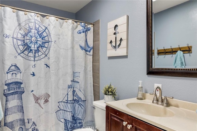 88611/2 Los Coches Rd, Lakeside, CA 92040 - bathroom featuring vanity, toilet, and a shower with curtain
