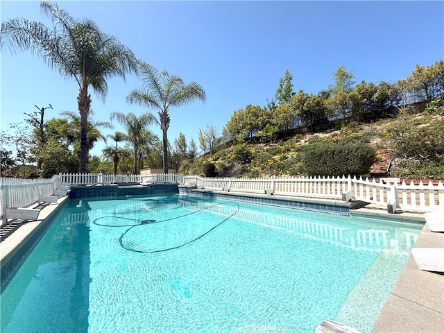 view of pool featuring a fenced in pool and fence