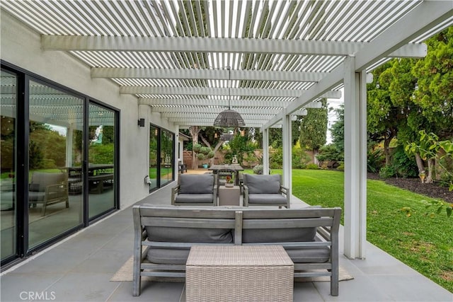 22335 Tiara St, Woodland Hills, CA 91367 - view of patio featuring a pergola and an outdoor hangout area