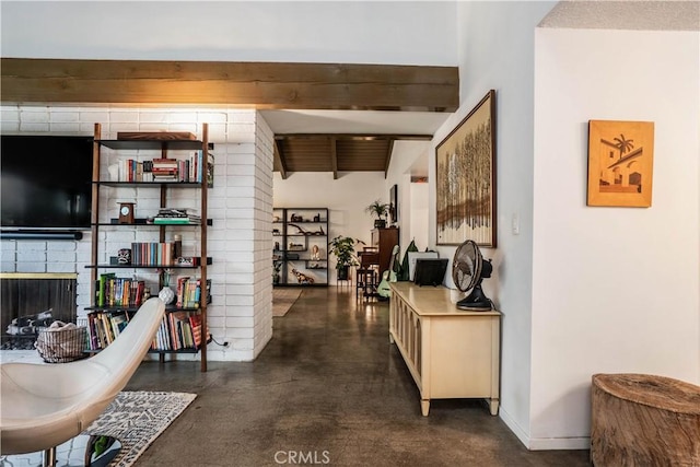 22335 Tiara St, Woodland Hills, CA 91367 - corridor with beamed ceiling, baseboards, and finished concrete flooring