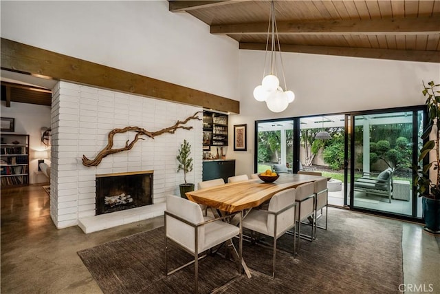 22335 Tiara St, Woodland Hills, CA 91367 - dining room featuring high vaulted ceiling, beam ceiling, and wooden ceiling