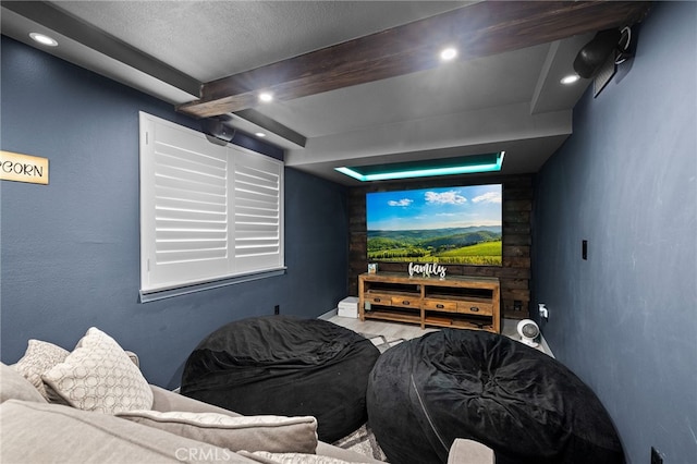 1212 Goldenview Dr, Corona, CA 92882 - cinema featuring recessed lighting, beamed ceiling, and wood finished floors