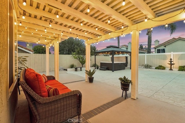 2145 Lenita Cir, Corona, CA 92882 - view of patio featuring a gazebo, a fenced backyard, and a hot tub