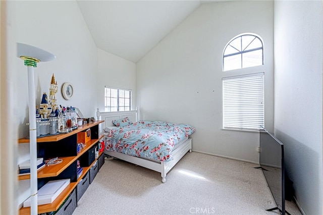 22933 Estoril Dr Unit 1, Diamond Bar, CA 91765 - bedroom with high vaulted ceiling, baseboards, and carpet floors