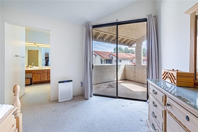 22933 Estoril Dr Unit 1, Diamond Bar, CA 91765 - unfurnished bedroom with access to exterior, lofted ceiling, and carpet