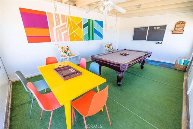 3667 Lucerne Vista Ave, Yucca Valley, CA 92284 - recreation room with a ceiling fan, billiards, and baseboards