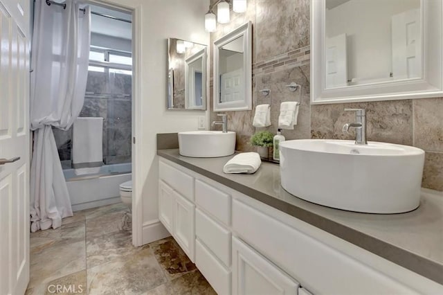 14043 Shepherd Dr, Rancho Cucamonga, CA 91739 - bathroom featuring toilet, shower / bath combination, and double vanity