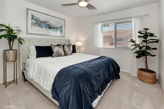 14043 Shepherd Dr, Rancho Cucamonga, CA 91739 - bedroom with light colored carpet, baseboards, and a ceiling fan