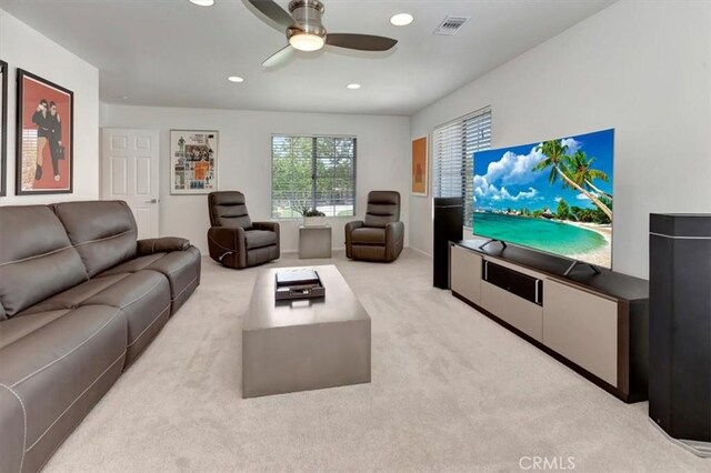 14043 Shepherd Dr, Rancho Cucamonga, CA 91739 - living room featuring carpet floors, ceiling fan, and recessed lighting