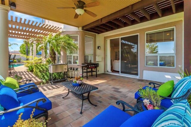 14043 Shepherd Dr, Rancho Cucamonga, CA 91739 - view of patio / terrace featuring ceiling fan and a pergola