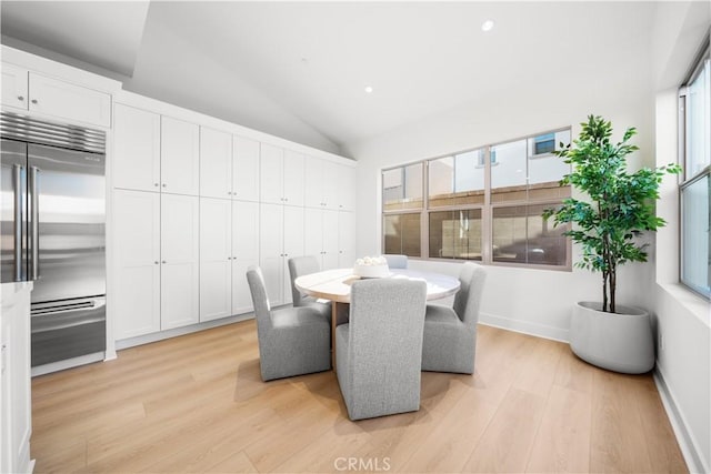 312 Carefree, Irvine, CA 92618 - dining room featuring recessed lighting, light wood-style floors, baseboards, and vaulted ceiling