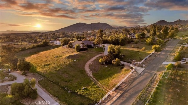 drone / aerial view featuring a mountain view