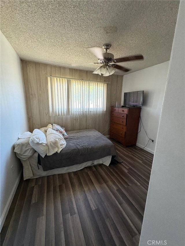 3670 Upper Terrace Dr, Riverside, CA 92505 - bedroom with baseboards, dark wood-type flooring, a ceiling fan, and a textured ceiling