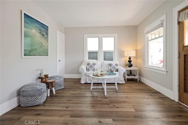sitting room featuring baseboards and wood finished floors
