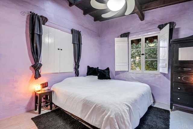 4210 Black Mountain Rd, La Mesa, CA 91941 - bedroom with beam ceiling and ceiling fan
