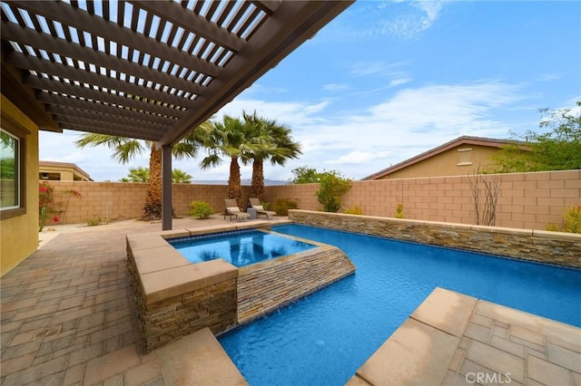 73992 Van Gogh Dr, Palm Desert, CA 92211 - view of swimming pool with a fenced backyard, a pergola, a patio area, and an in-ground hot tub