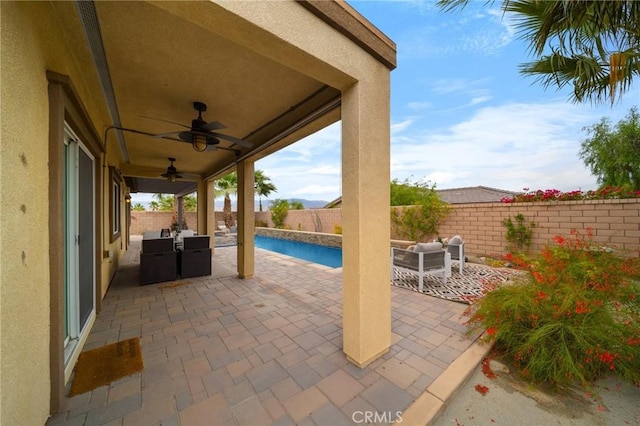 73992 Van Gogh Dr, Palm Desert, CA 92211 - view of patio / terrace featuring ceiling fan and a fenced backyard