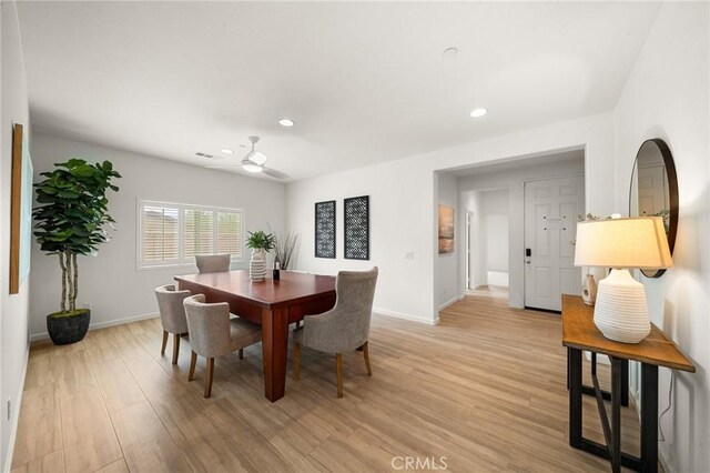 73992 Van Gogh Dr, Palm Desert, CA 92211 - dining room with recessed lighting, light wood-style floors, baseboards, and a ceiling fan