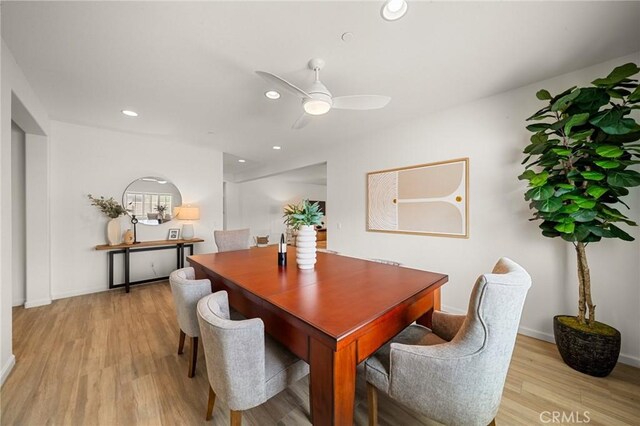 73992 Van Gogh Dr, Palm Desert, CA 92211 - dining space featuring light wood-style flooring, recessed lighting, ceiling fan, and baseboards