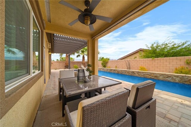 73992 Van Gogh Dr, Palm Desert, CA 92211 - view of patio / terrace with a fenced backyard and a ceiling fan