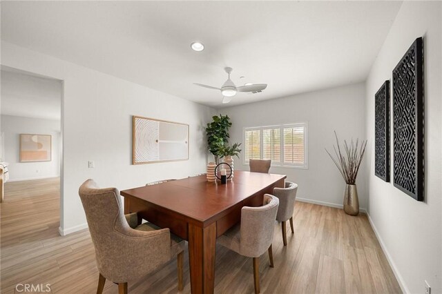 73992 Van Gogh Dr, Palm Desert, CA 92211 - dining area with a ceiling fan, light wood-type flooring, baseboards, and recessed lighting
