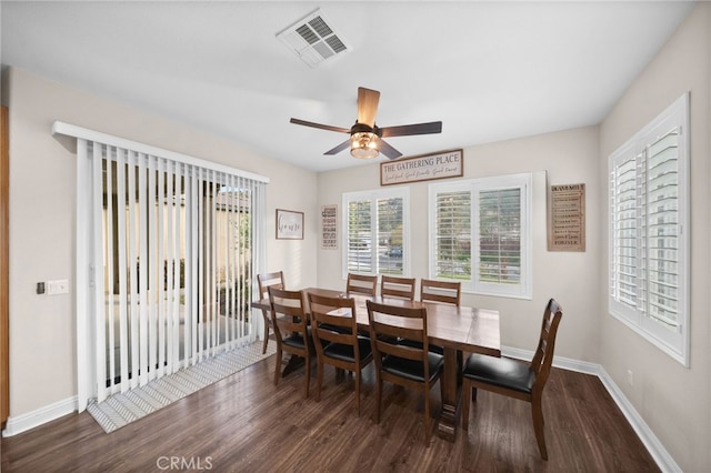 20536 Black Walnut Ct, Wildomar, CA 92595 - dining room with wood finished floors, a ceiling fan, and baseboards