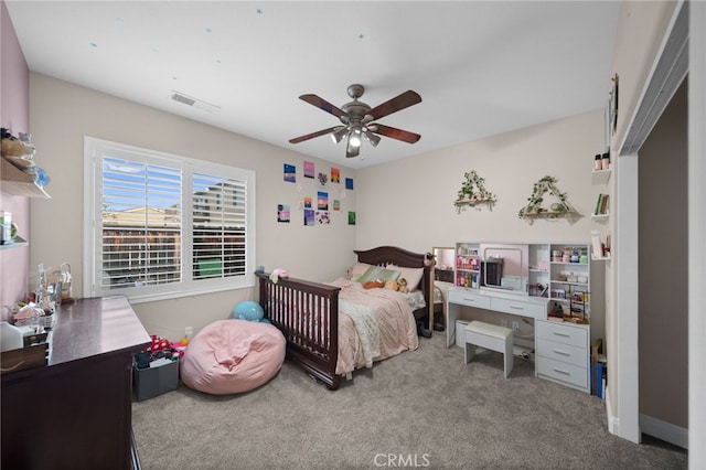 20536 Black Walnut Ct, Wildomar, CA 92595 - bedroom with carpet floors, an office area, and a ceiling fan