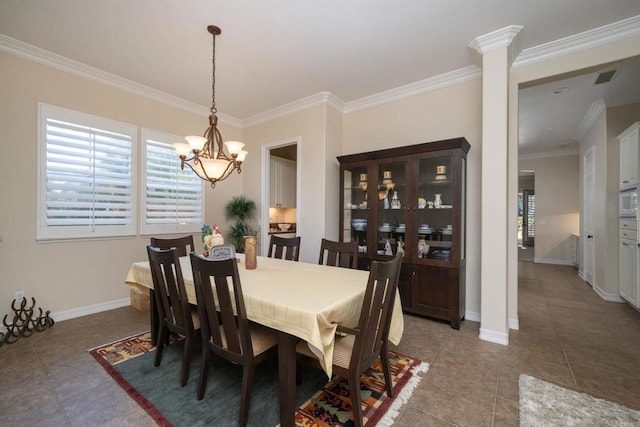 2927 Rancho Cortes, Carlsbad, CA 92009 - dining space featuring a chandelier, crown molding, tile patterned flooring, and baseboards