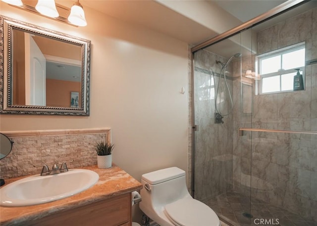 1153 San Rafael Ave Unit 105, Glendale, CA 91202 - full bathroom featuring tasteful backsplash, toilet, a stall shower, and vanity