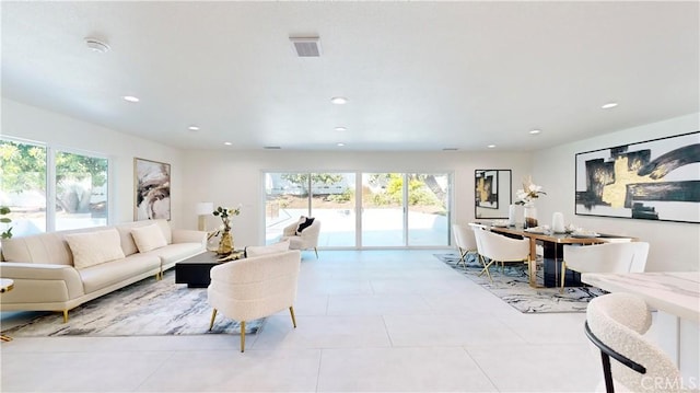 19201 Barrett Ln, North Tustin, CA 92705 - living area featuring healthy amount of natural light, recessed lighting, and light tile patterned floors