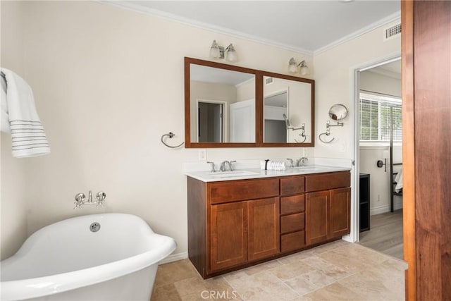 19201 Barrett Ln, North Tustin, CA 92705 - full bathroom with a soaking tub, double vanity, and crown molding