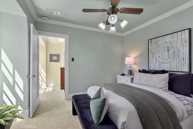 1239 S Patton Ave, San Pedro, CA 90731 - bedroom with light carpet, ornamental molding, and a ceiling fan
