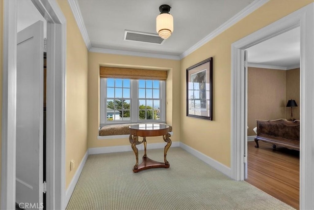 1239 S Patton Ave, San Pedro, CA 90731 - hallway with ornamental molding and carpet floors