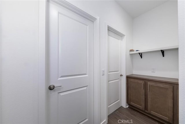 interior space featuring dark wood-style flooring
