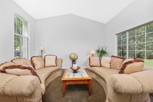 living area with lofted ceiling