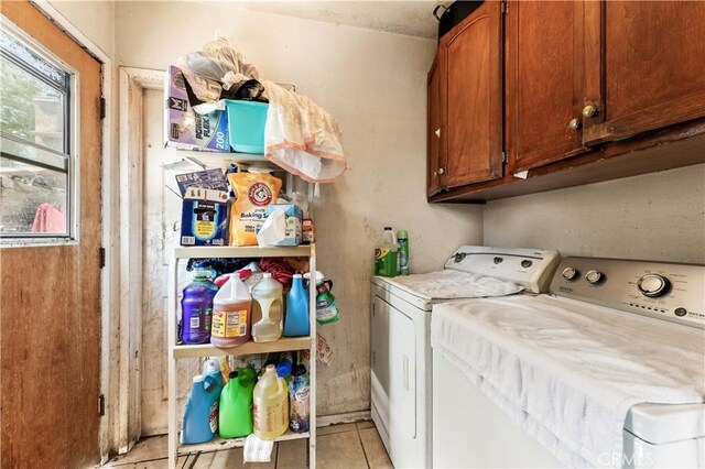4516 Shasta Pl, El Monte, CA 91731 - washroom featuring light tile patterned floors, washing machine and dryer, and cabinet space