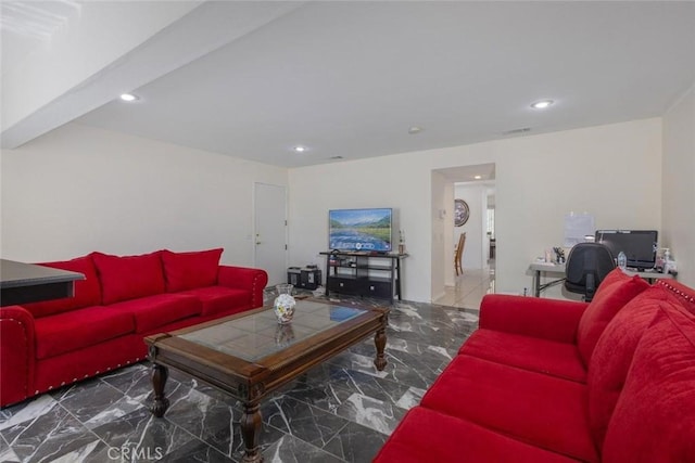 3594 N Verbena, Rialto, CA 92377 - living area with marble tiled flooring and recessed lighting