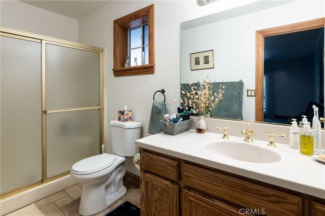 381 Old Toll Rd, Lake Arrowhead, CA 92317 - bathroom with toilet, a stall shower, and vanity