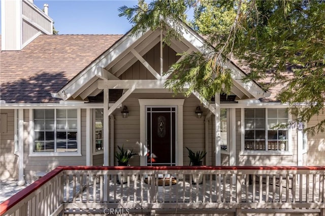 381 Old Toll Rd, Lake Arrowhead, CA 92317 - doorway to property featuring a shingled roof