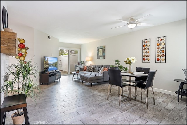 3 Hillrose, Aliso Viejo, CA 92656 - dining space featuring visible vents, baseboards, ceiling fan, and wood finished floors