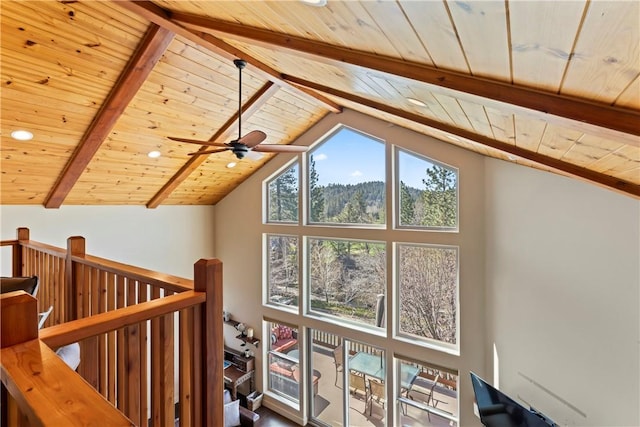 756 Brentwood Dr, Lake Arrowhead, CA 92352 - detailed view of a wooden ceiling with exposed beams and recessed lighting