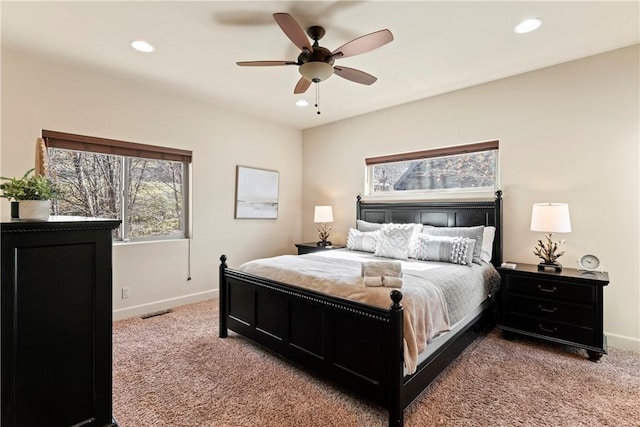 756 Brentwood Dr, Lake Arrowhead, CA 92352 - carpeted bedroom with recessed lighting and ceiling fan