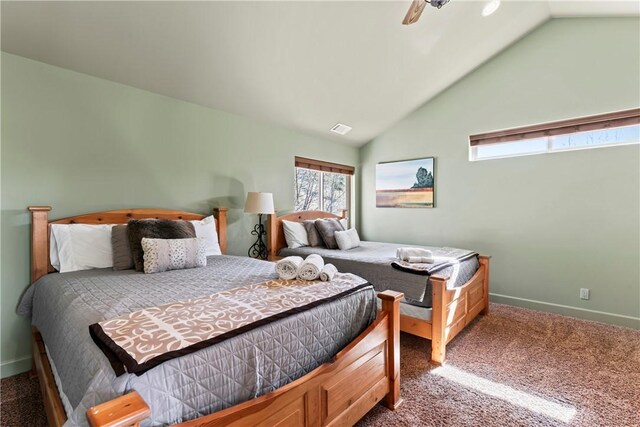 756 Brentwood Dr, Lake Arrowhead, CA 92352 - carpeted bedroom featuring lofted ceiling and a ceiling fan