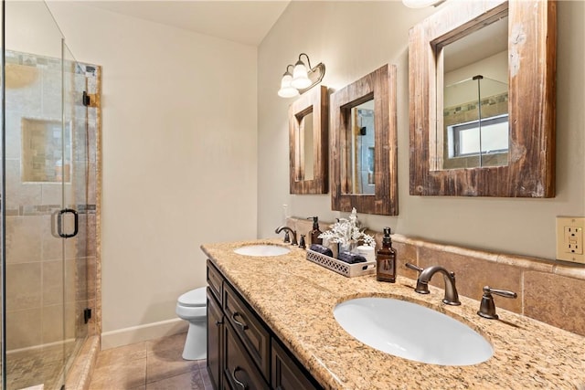 756 Brentwood Dr, Lake Arrowhead, CA 92352 - full bath featuring double vanity, a stall shower, and tile patterned floors