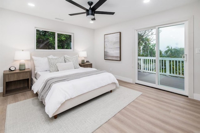 475 Parkwood Ln, Encinitas, CA 92024 - bedroom with access to exterior, wood finished floors, recessed lighting, and a ceiling fan