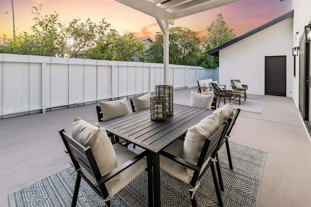 475 Parkwood Ln, Encinitas, CA 92024 - fenced backyard featuring outdoor dining area, a patio area, outdoor lounge area, and a pergola