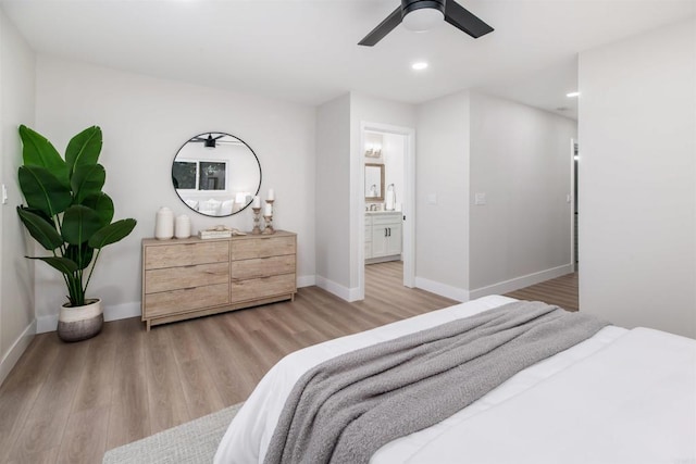 475 Parkwood Ln, Encinitas, CA 92024 - bedroom featuring light wood-style flooring, recessed lighting, ensuite bath, and ceiling fan