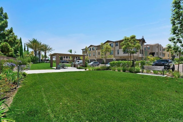 view of community featuring a residential view and a lawn