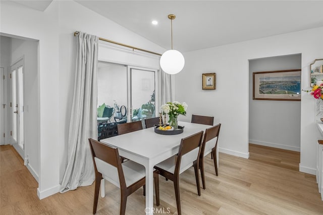 34832 Calle Del Sol, Dana Point, CA 92624 - dining space with light wood-style flooring, baseboards, vaulted ceiling, and recessed lighting