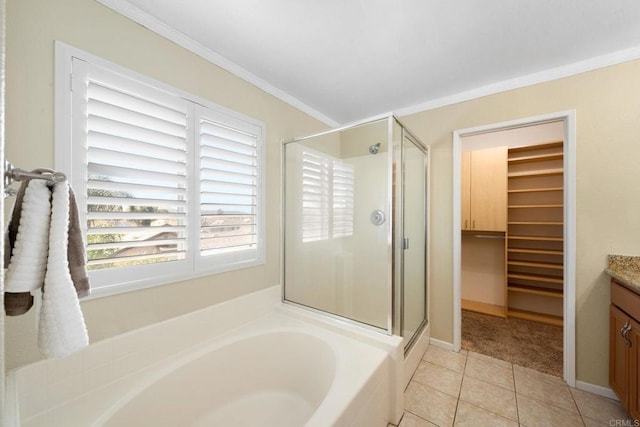 1396 Carneros Valley St, Chula Vista, CA 91913 - full bath with vanity, a shower stall, a bath, a spacious closet, and tile patterned floors